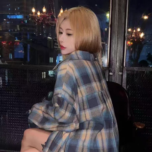 韩系复古格子衬衫女春季长袖防晒衬衣外套宽松显瘦休闲慵懒风