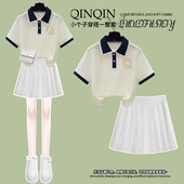 2025新款 夏季 polo衫 短袖 甜美时髦学生洋气百褶裙两件套 套装