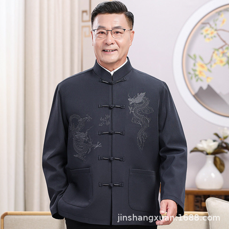 老人唐装男中老年夹克外套爷爷奶奶80大寿婚礼服爸爸生日春秋,男装,中山装,淘宝优惠券,粉丝福利购,淘宝优惠卷