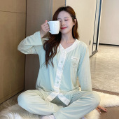 套装 新款 莫代尔软糯手感产后哺乳衣月子服垂感翻领长袖 薄款 夏季