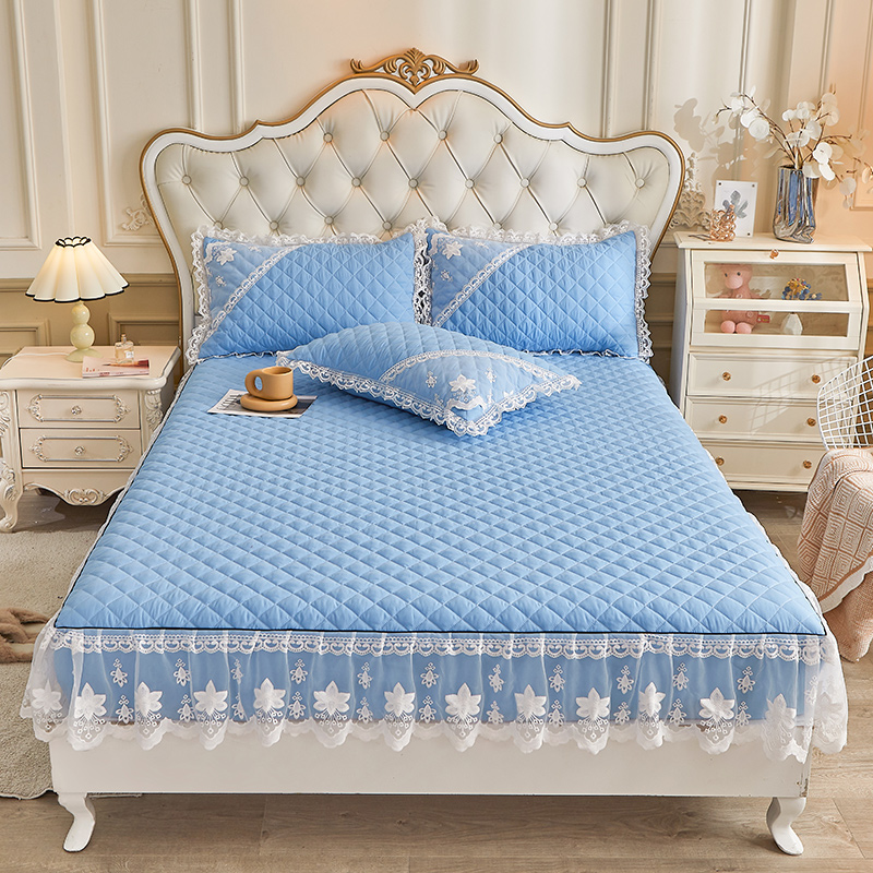 公主风夹棉蕾丝花边床笠防滑床罩