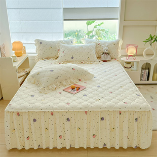 春秋水洗棉床裙三件套夹棉床罩款 通用带裙边床盖床围裙罩 床单四季