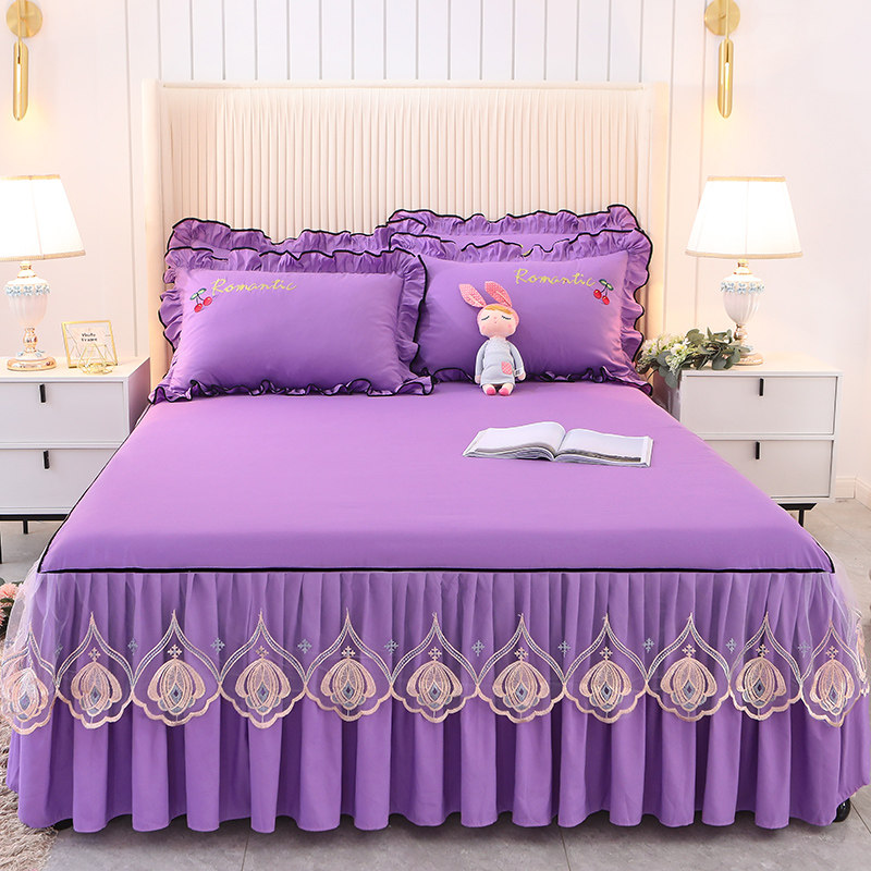 夏季薄款床裙床罩三件套2025公主风枕套床单床垫保护套床套