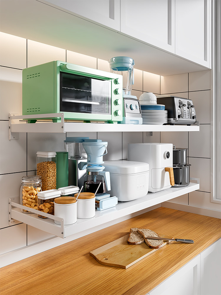 免打孔厨房微波炉置物架壁挂烤箱电器墙上放锅架收纳架子层板货架