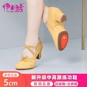 伊美晗成人教师鞋 肚皮舞芭蕾舞鞋 舞蹈鞋 女驼色高跟软底跳舞练功鞋