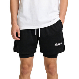 STNP 美式假两件刺绣小标四分裤基础款篮球运动短裤速干网眼裤子