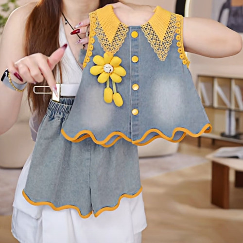 女童夏季牛仔背心套装2026新款