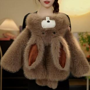 女童2025冬款毛毛外套加厚可爱风兔耳朵加绒洋气男童秋冬宝宝皮草