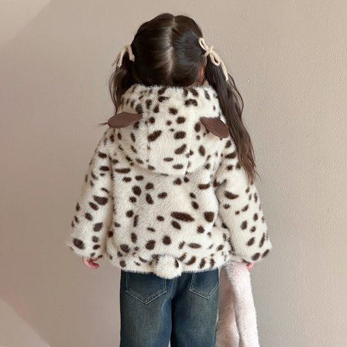 宝宝豹纹皮草外套2025新款