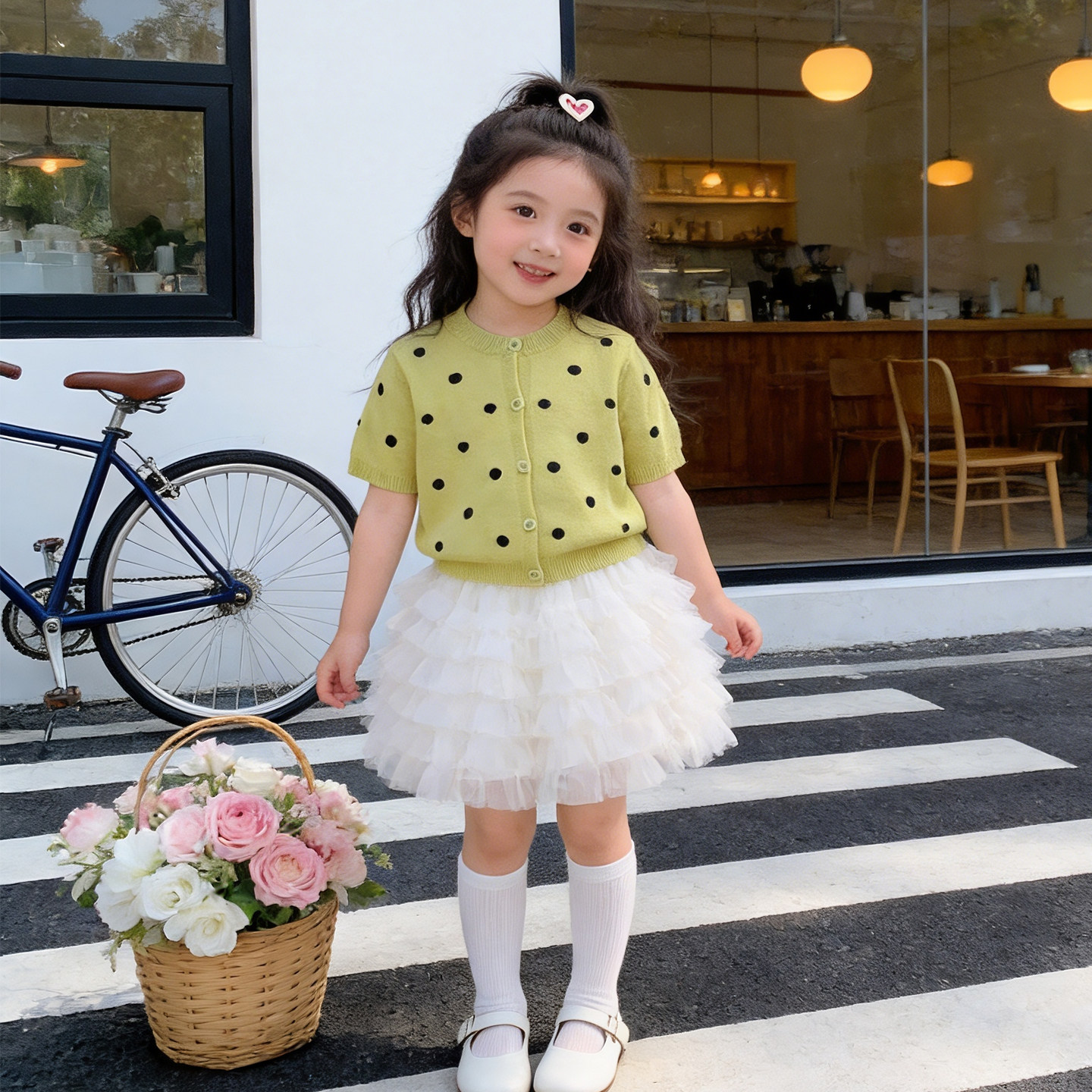 女童套装2026春夏季新款波点针织开衫毛衣蛋糕裙两件套秋天公主裙
