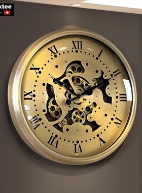 瑞士Clean ktee机械齿轮美式挂钟客厅轻奢高级复古创意时钟表挂墙