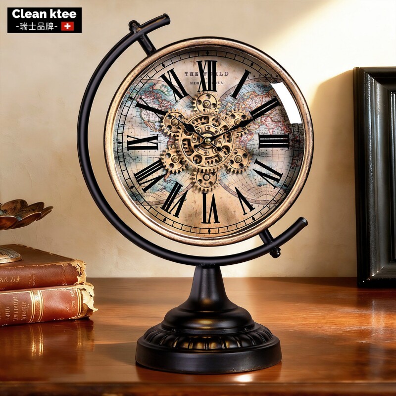瑞士Clean ktee复古齿轮机械时钟表座钟客厅摆台式轻奢老式摆件