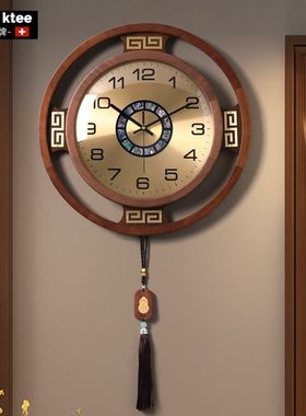 瑞士Clean ktee新中式实木挂钟大气高级感挂墙时钟表挂表装饰高端