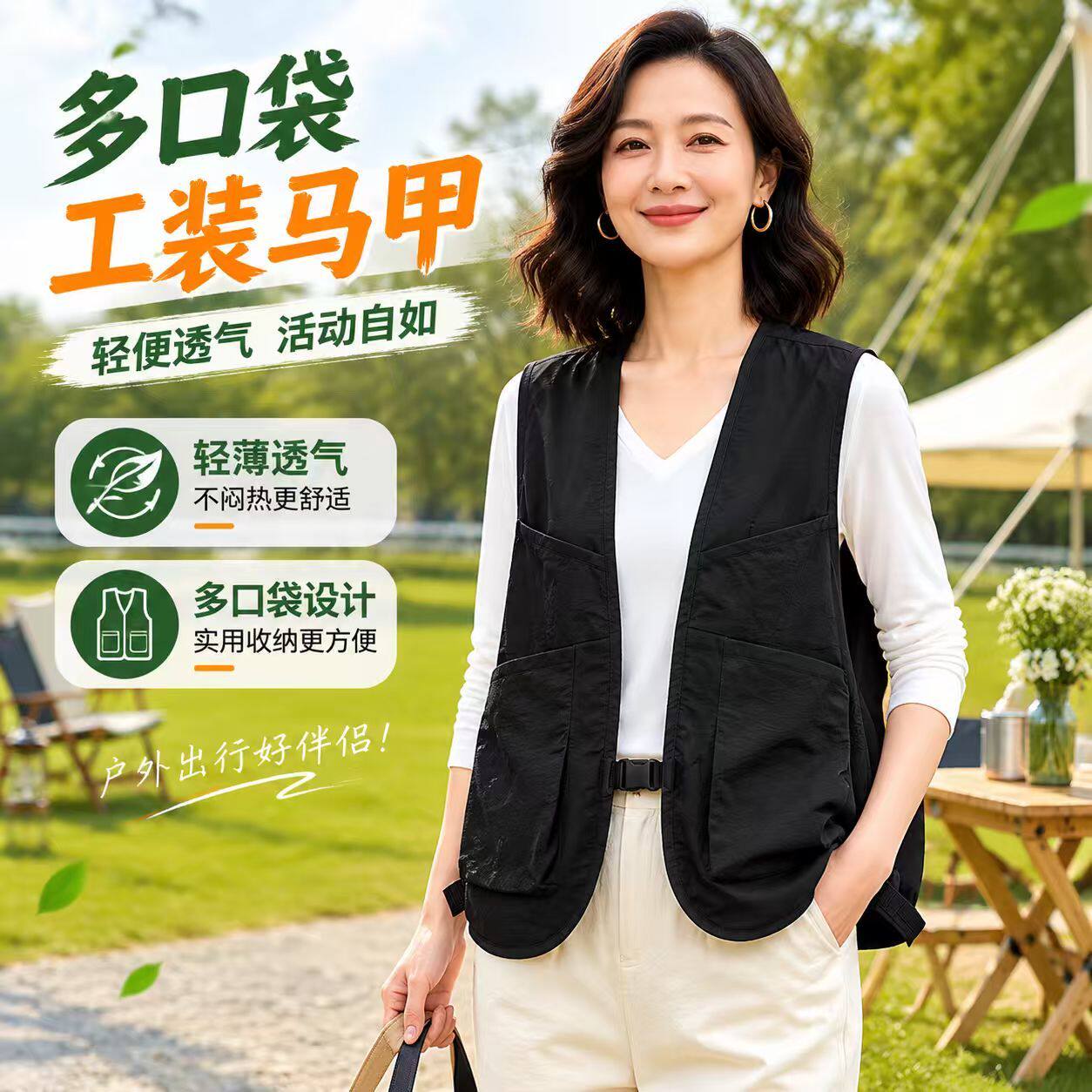 夏季速干薄款多口袋工装马甲