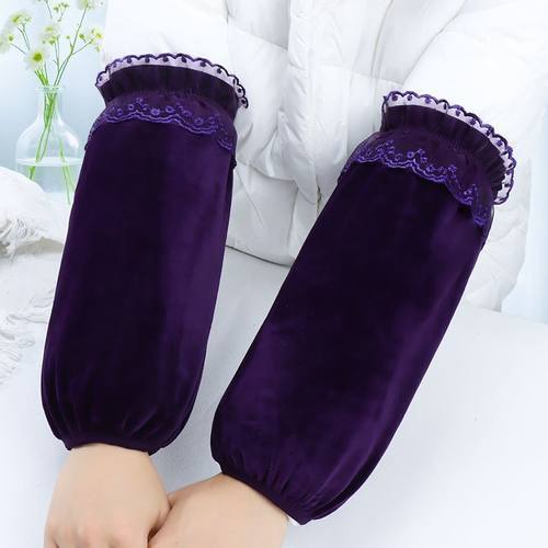 长款袖套女士羽绒服专用工作套袖新款蕾丝边金丝绒家务耐脏套手袖
