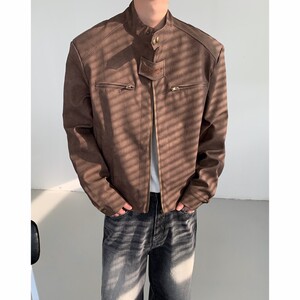 春装美式复古皮衣男机车夹克短款机能风个性外套 D212 JK45 P80图片