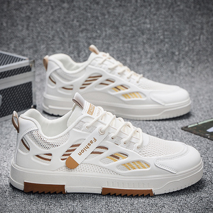 夏季 轻便软底学生运动小白鞋 透气薄款 百搭休闲板鞋 子 网面网鞋 男鞋