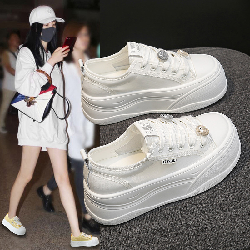 女鞋夏季透气厚底帆布鞋学生小白鞋运动休闲板鞋轻便软底黄色百搭