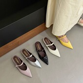 一字带高跟包头半拖鞋 气质半拖穆勒尖头坡跟凉拖 女外穿2026夏新款