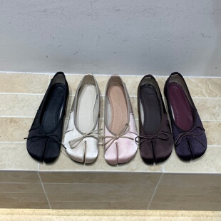 法式绸缎猪脚分趾一脚蹬奶奶单鞋女2026春季新款平底玛丽珍晚晚鞋