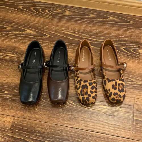 豹纹拼接玛丽珍鞋女2026春秋新款法式气质百搭芭蕾舞一字平底单鞋