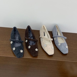 内增高复古晚风气质水钻一字带毛毛单鞋女鞋秋冬款配裙子玛丽珍鞋