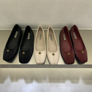 法式气质绸缎红色平底单鞋女鞋子2025春季配裙子温柔通勤晚晚瓢鞋