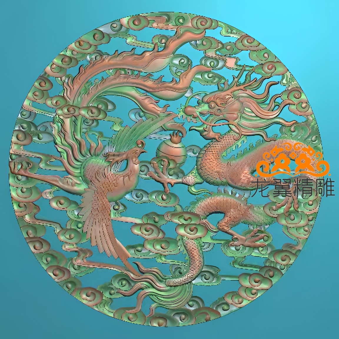 龙凤圆盘窗花浮雕精雕jdp灰度bmp格式玉雕木雕牙雕图龙凤呈祥