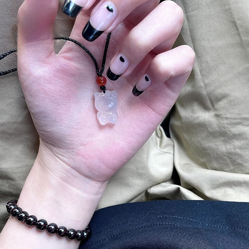 热销黑色高级感编织项链可爱kt小猫吊坠ins风闺蜜情侣学生礼物