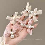 法式 甜美蝴蝶结珍珠发夹气质轻奢侧边刘海夹鸭嘴夹温柔小清新发饰