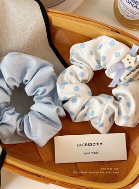 绑带清新蓝色系波点星星大肠发圈韩系高级感少女风头花马尾发饰