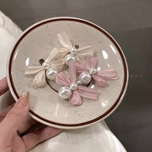 珍珠蝴蝶结高级发夹侧边刘海女