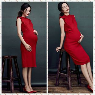  唯美孕妇拍照妈咪摄影衣服照 影楼孕妇主题红色写真服装 韩版 新款