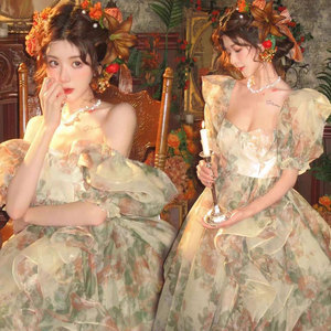 影楼个人主题法式复古油画风小清新文艺少女感碎花裙艺术照摄影服