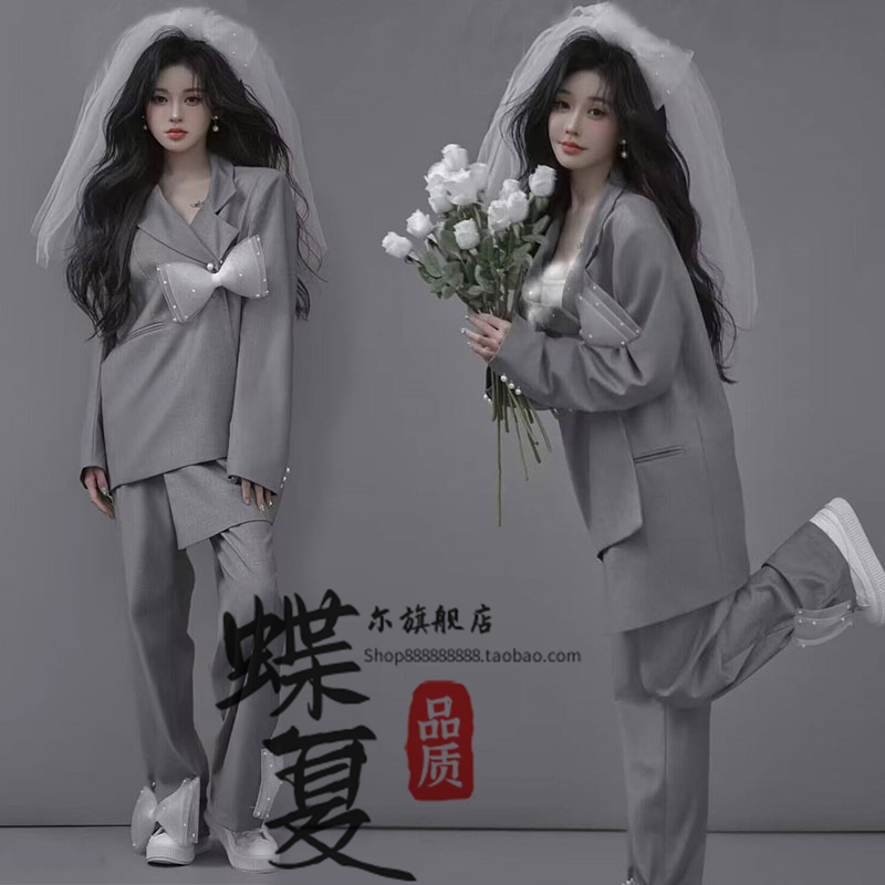影楼少女主题宽松杂志风西服套装