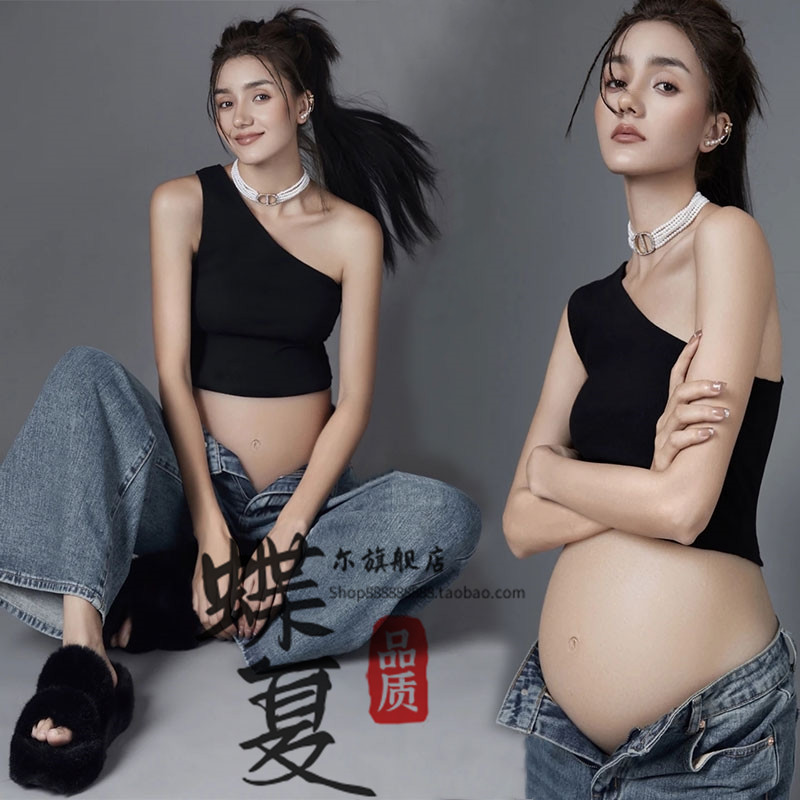 新款影楼孕妇摄影服装孕妇照衣服性感牛仔孕妈咪孕妇照片写真服饰