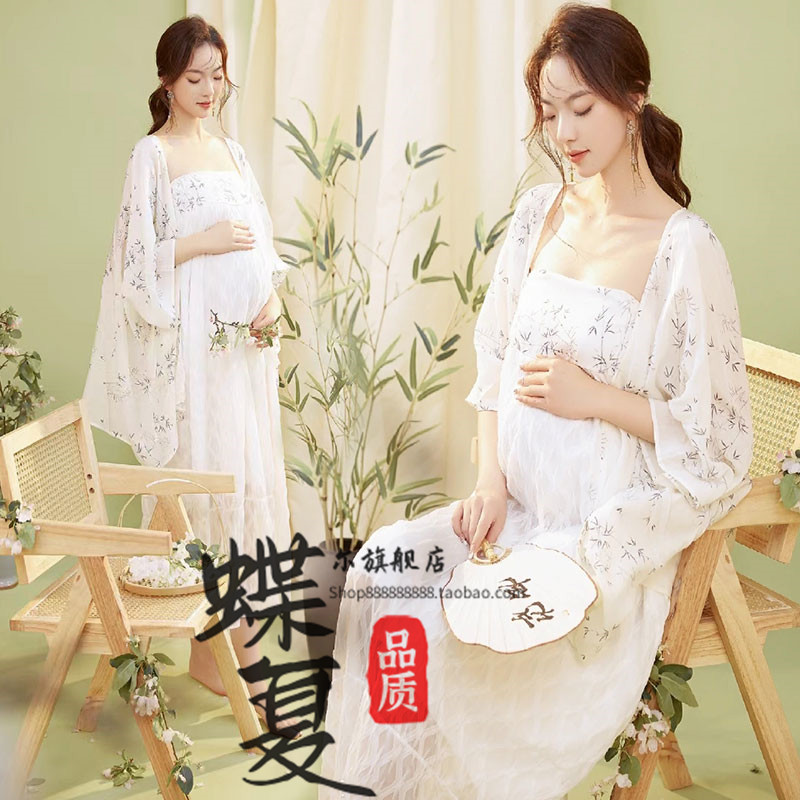 孕妇拍照服装影楼新款印花连衣裙