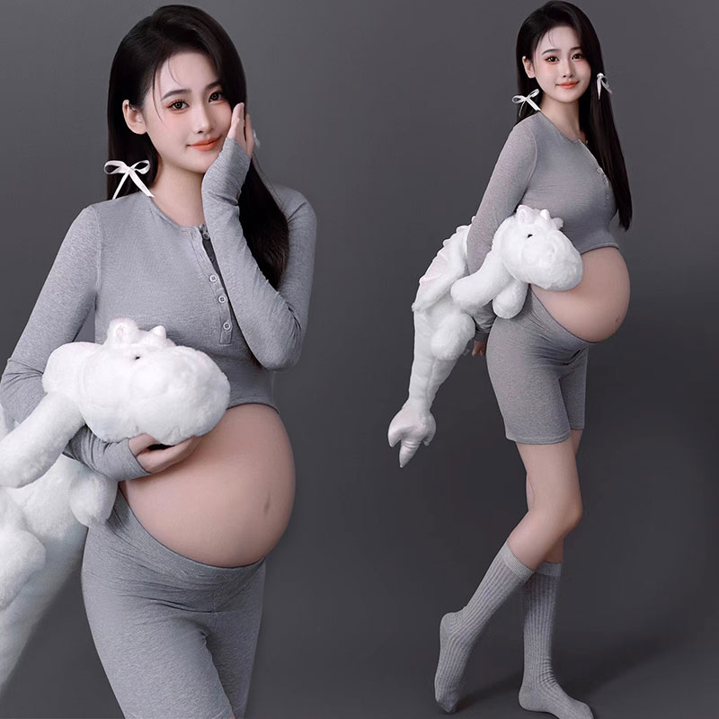 孕妇拍照服装影楼新款韩系简约灰色高级感孕妈咪大肚照写真在家拍