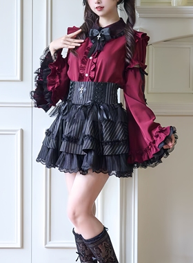 白色红色姬袖衬衫蕾系量产型上衣哥特Lolita日系亚文化日常蕾服装