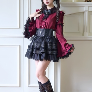 白色红色姬袖衬衫蕾系量产型上衣哥特Lolita日系亚文化日常蕾服装