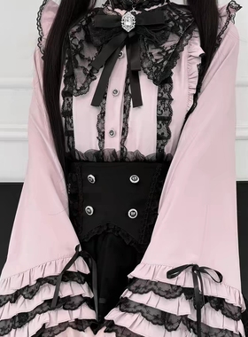 Lolita哥特风蕾丝拼接衬衫长袖姬袖内搭日系蕾系粉色上衣亚文化女