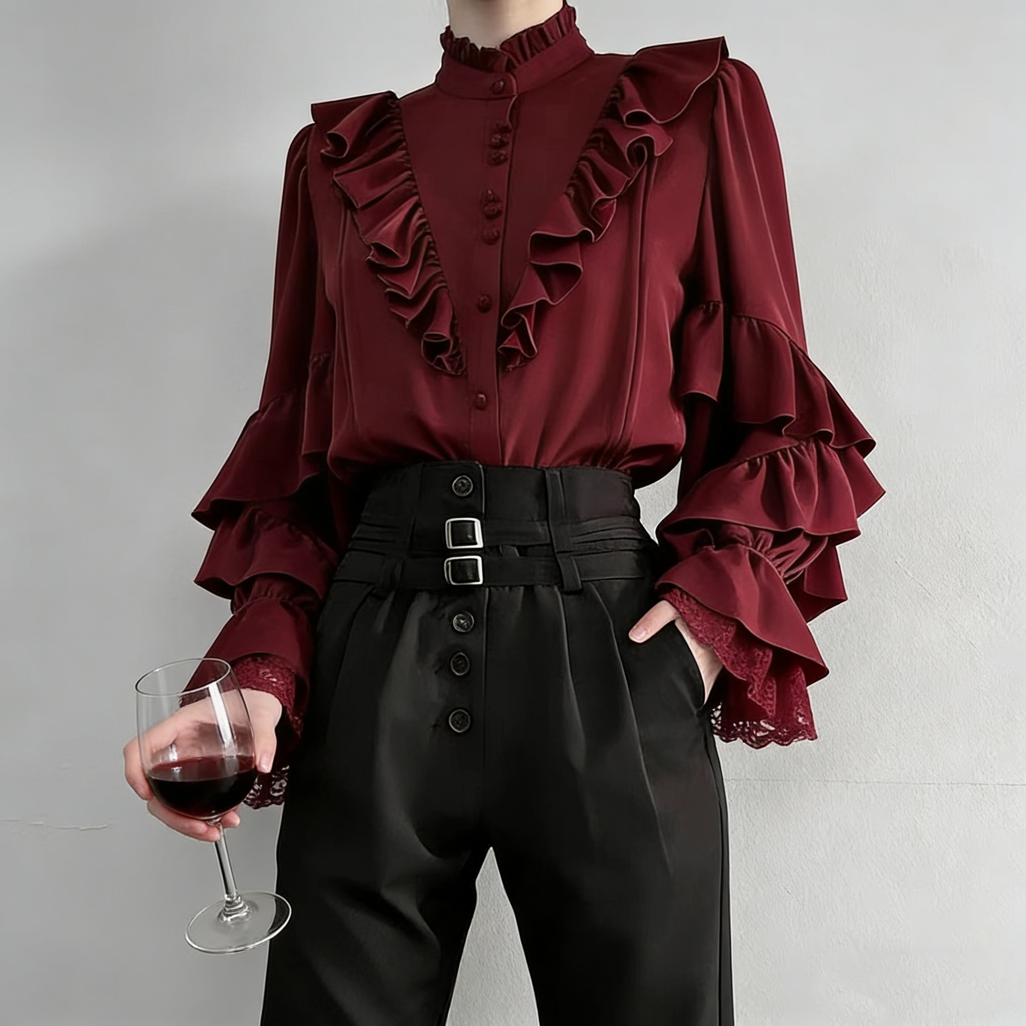 Lolita王子系长袖衬衫哥特风内搭红色蝙蝠袖上衣复古中世纪一整套,模玩/动漫/周边/娃圈三坑/桌游,lolita衬衫/内搭,淘宝优惠券,粉丝福利购,淘宝优惠卷