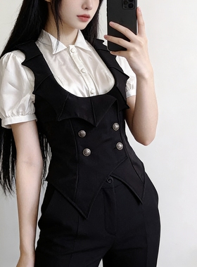 王子系哥特风黑色lolita马甲外搭小众设计感蝙蝠领马夹外套亚文化