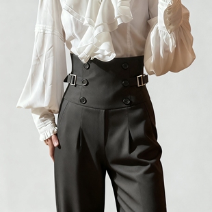 lolita王子系高腰长裤小众高级感高腰秋冬新款中性风骑士裤西裤女