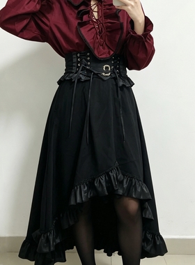 Lolita哥特风前短后长束腰半裙暗黑系复古王子系半身裙sk优雅长裙