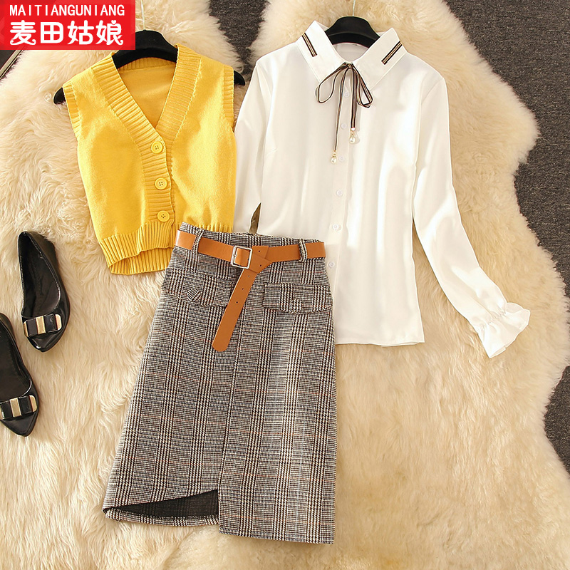 满100元可用10元优惠券初秋装2019新款网红针织马甲女衬衫
