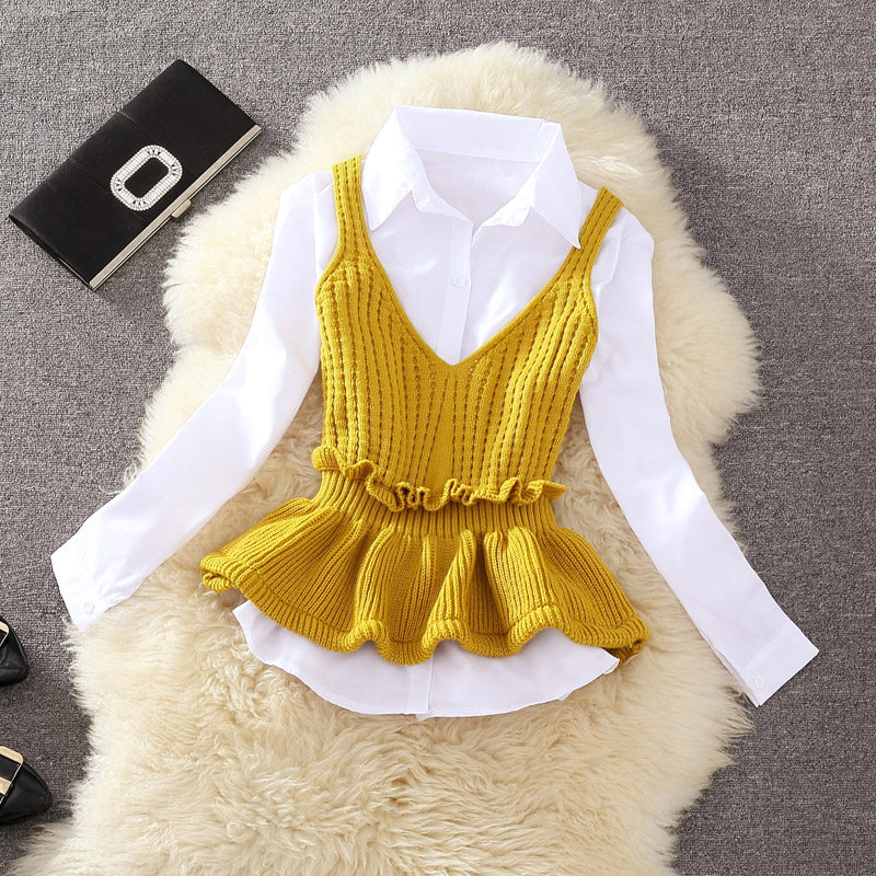 麦田姑娘2021春装新款女两件套韩版加绒针织吊带马甲配翻领衬衫套|msdalam kategori Butik wanita / wanita, shirt - dari Buy2taobao.com untuk memberikan perkhidmatan ejen Taobao profesional membeli