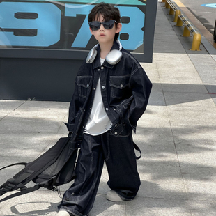 SAELAC男童套装2025新款帅气时髦牛仔潮酷穿搭痞帅风外套裤子两件