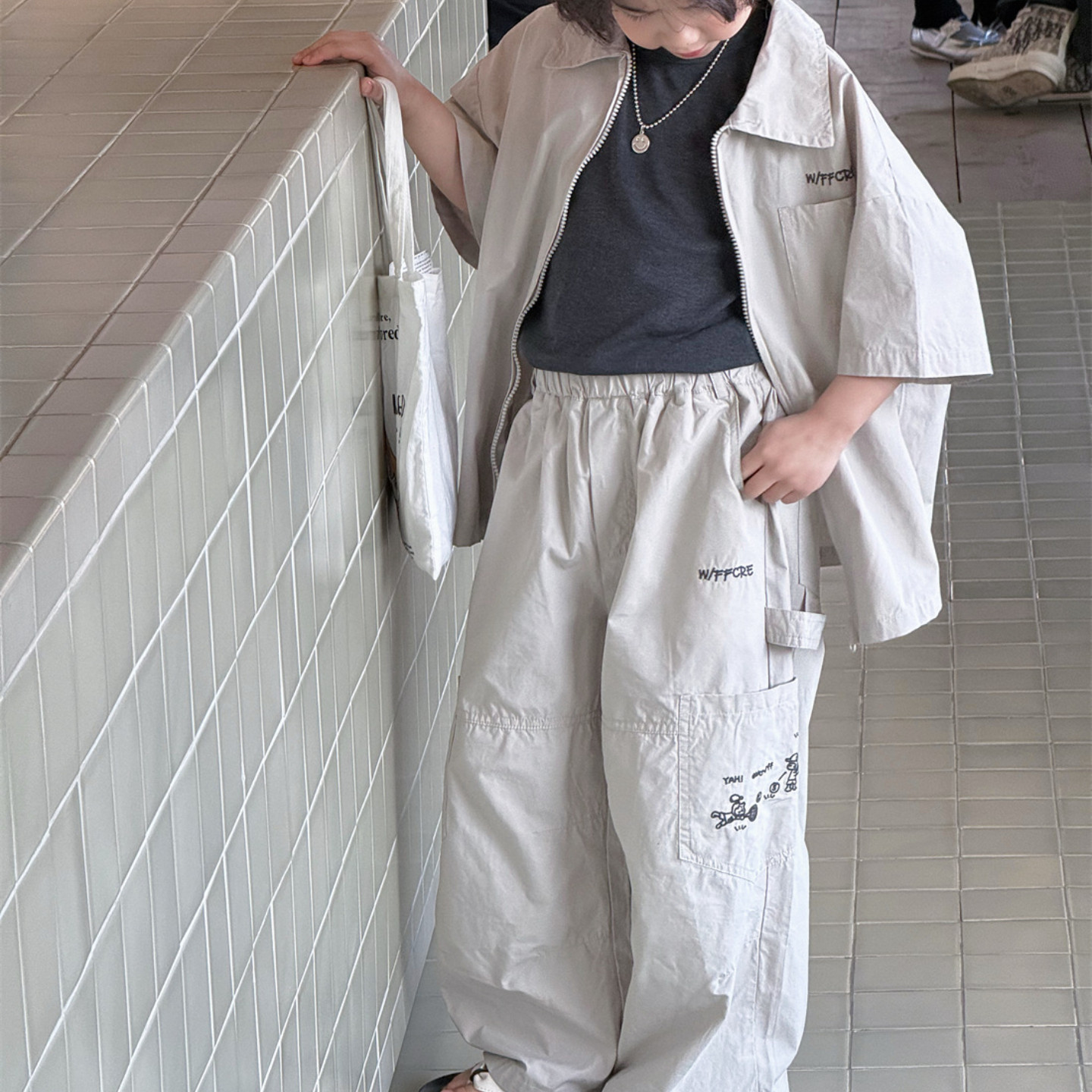 SAELAC男童套装2026年春款工装风洋气儿童休闲衬衫长裤两件套潮酷