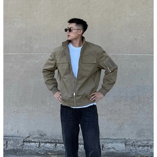 美式硬汉立领三防夹克挺阔双开门轻骑兵百搭纯色飞行外套男